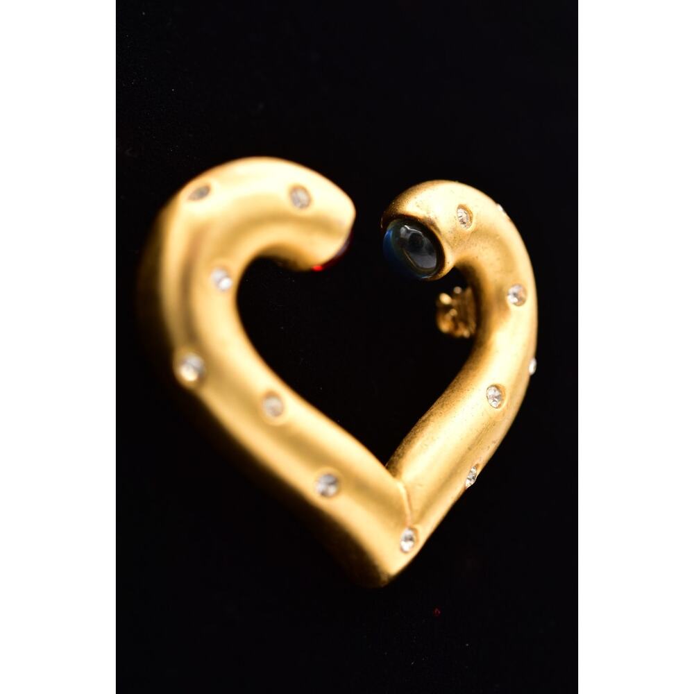 Givenchy Vintage Heart Gripoix Pin Brooch Cabochon Brushed Gold Signed 80s BinBP - Picture 3 of 12